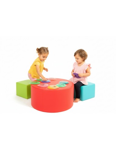SET DE 2 PUFF + MESA DE CUERO SINTÉTICO